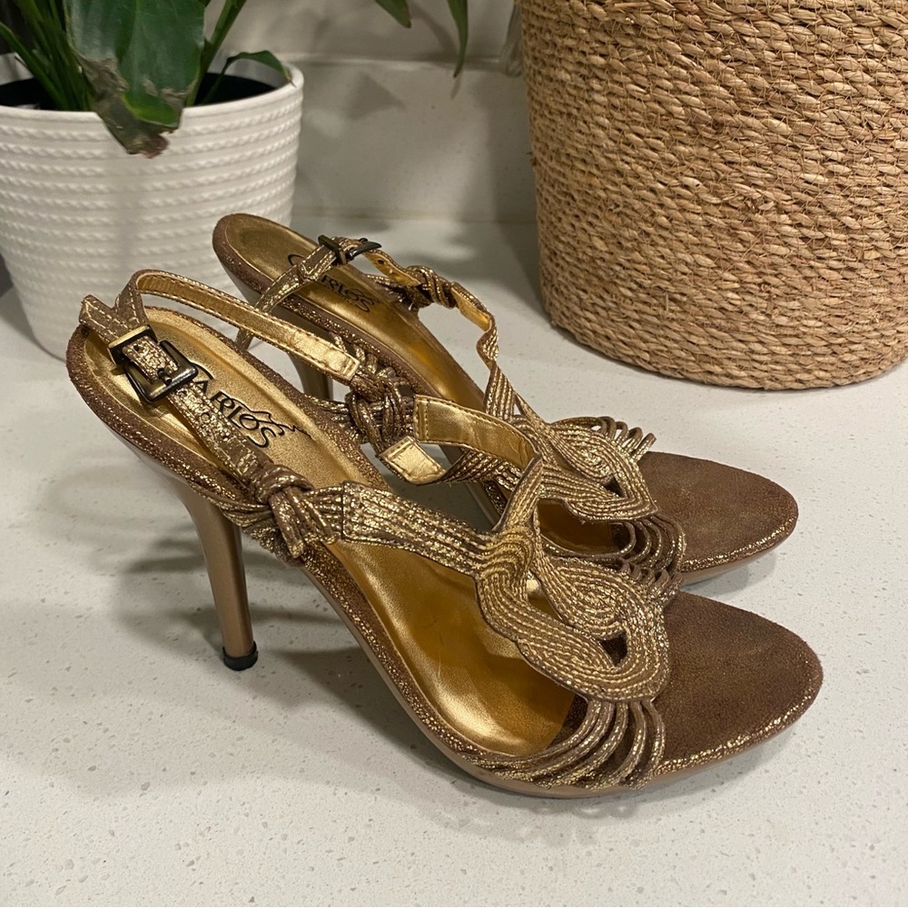 Carlos By‎ Carlos Santana “Entrance” Metallic Golden Slingback Heels Women’s 6.5 - Picture 3 of 8